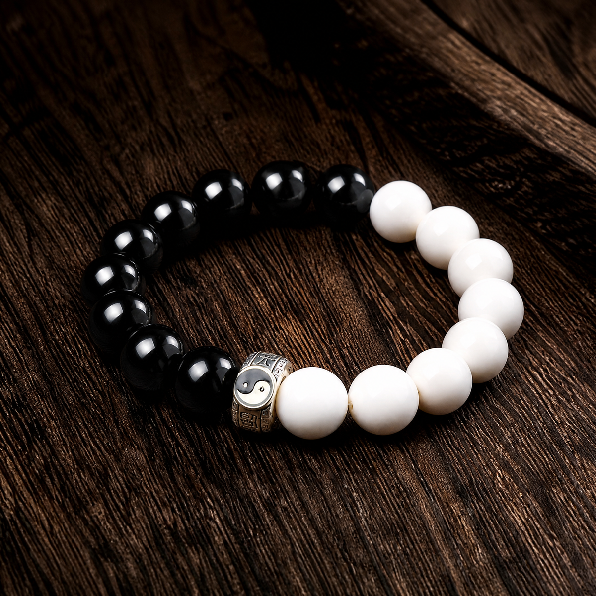 Natural Black Obsidian Yin Yang Harmony Balance Beads Bracelet