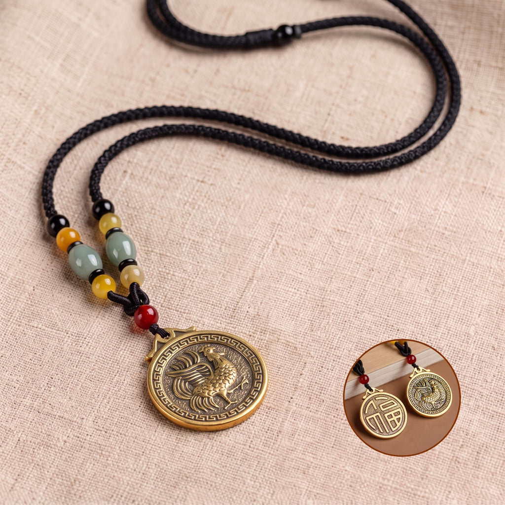 Golden Brass Chinese Zodiac Auspicious Symbol Blessing Pendant Necklace