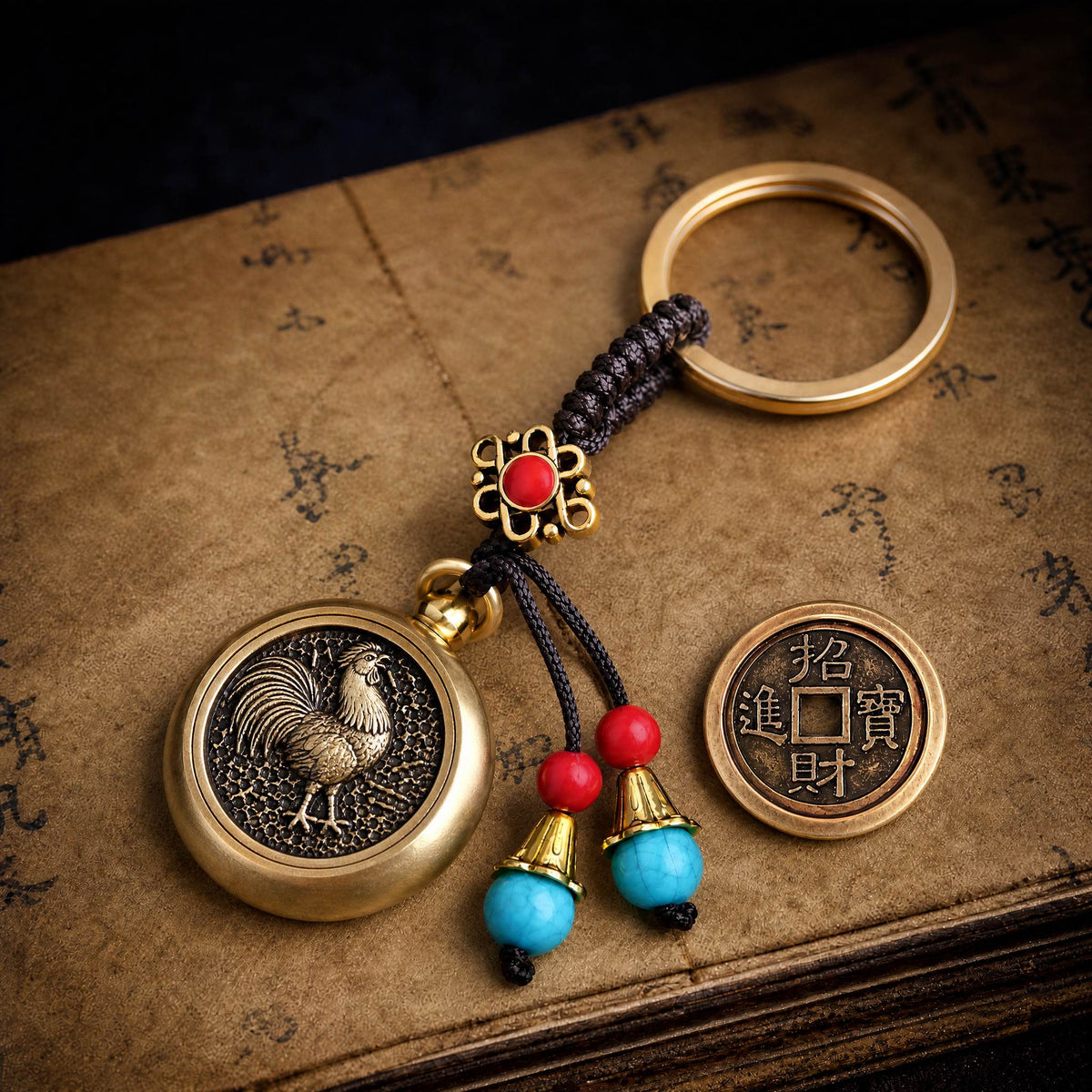 Golden Brass Chinese Zodiac Auspicious Symbol Blessing Keychain