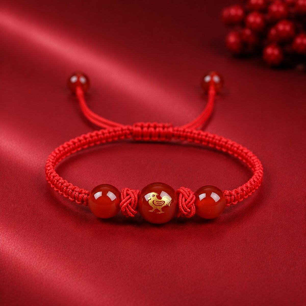 Red Agate Red String Glow-In-The-Dark Chinese Zodiac Blessing Braided Bracelet