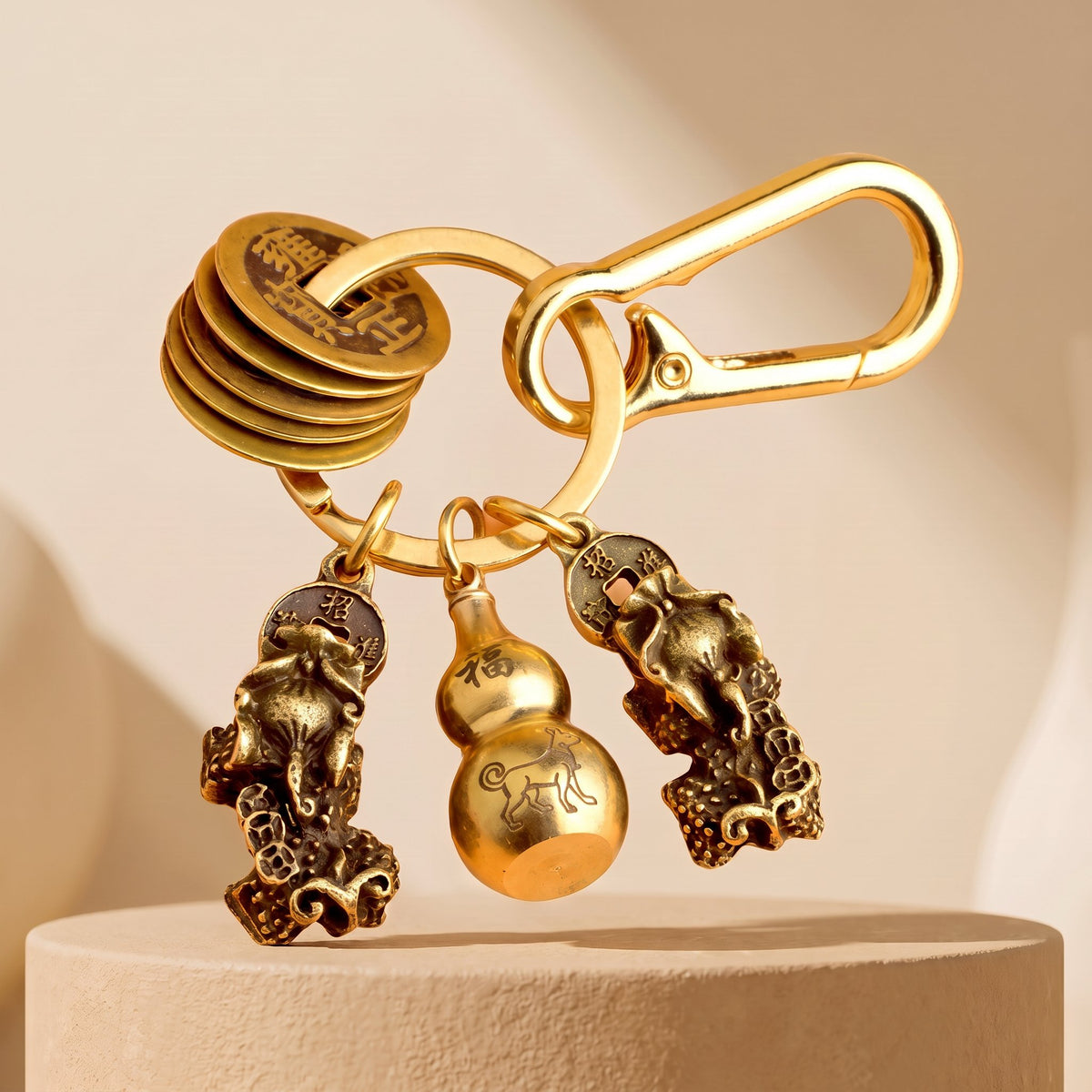 Gold‐Tone Zinc Alloy Chinese Zodiac Pixiu Wealth Luck Keychain