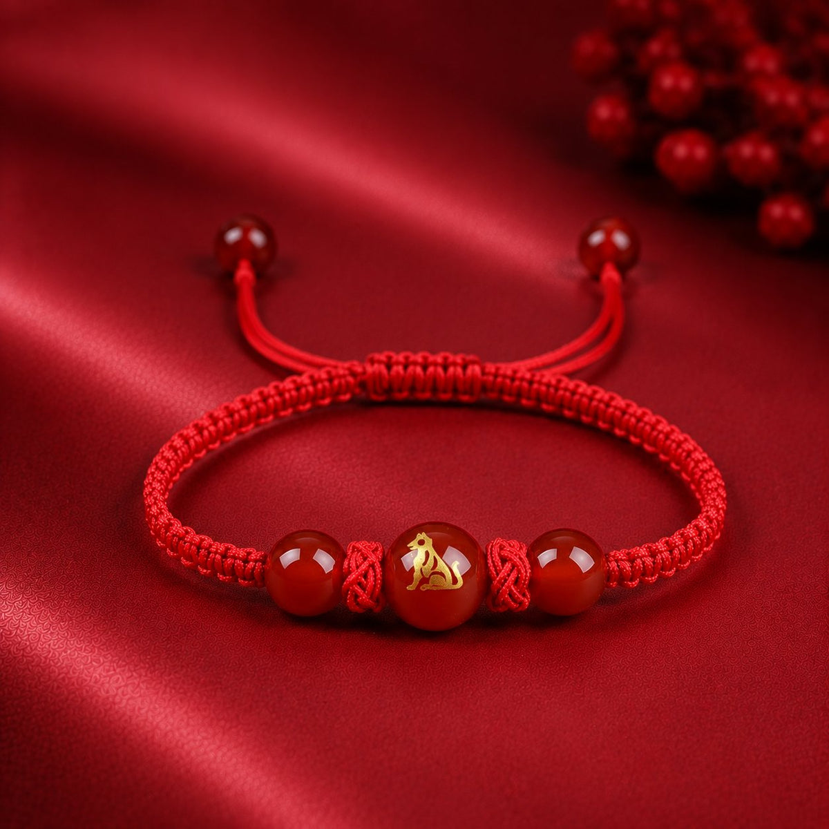 Red Agate Red String Glow-In-The-Dark Chinese Zodiac Blessing Braided Bracelet