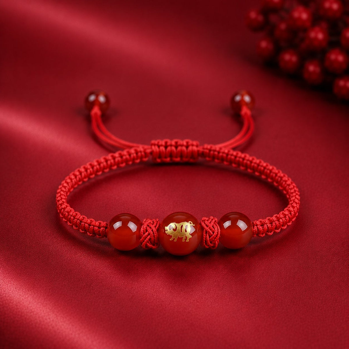Red Agate Red String Glow-In-The-Dark Chinese Zodiac Blessing Braided Bracelet