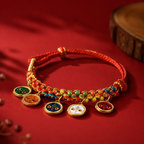 Red String Alloy Five Wealth Gods Prosperity Luck Protection Braided Bracelet