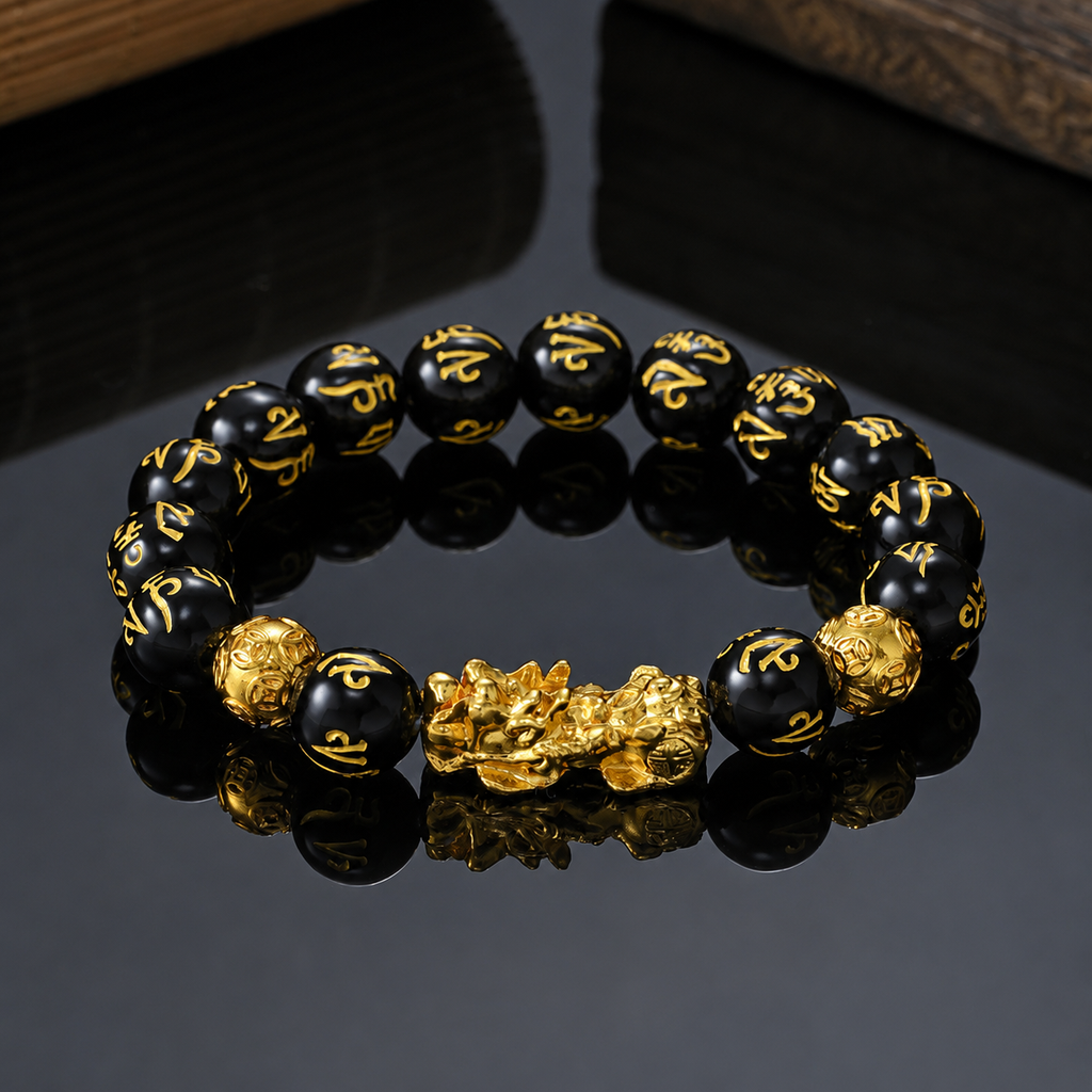 Natural Black Obsidian Pixiu Wealth Luck Protection Beads Bracelet