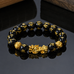 Natural Black Obsidian Pixiu Wealth Luck Protection Beads Bracelet