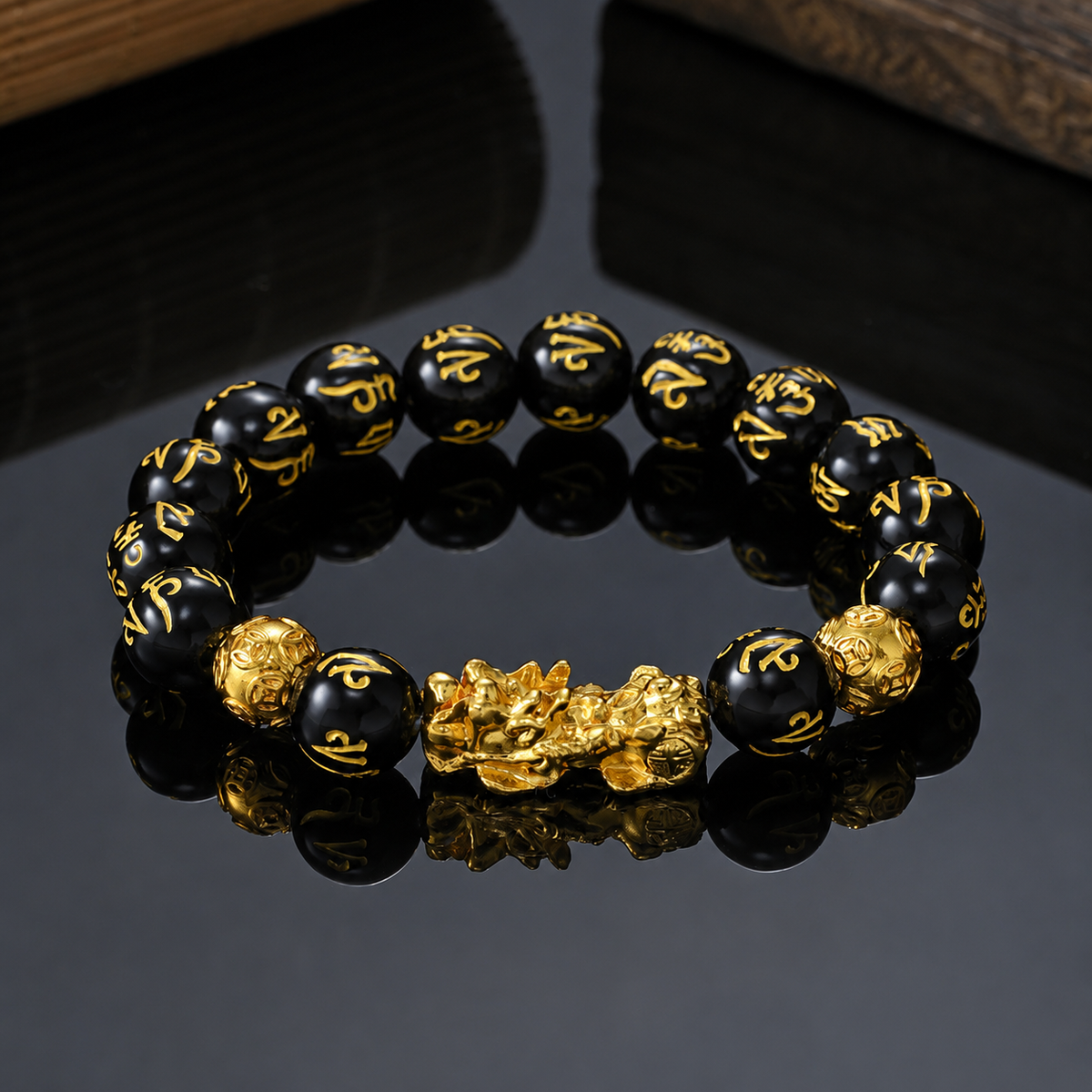 Natural Black Obsidian Pixiu Wealth Luck Protection Beads Bracelet