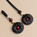 Natural Black Obsidian Peace Buckle Safety Pendant Necklace