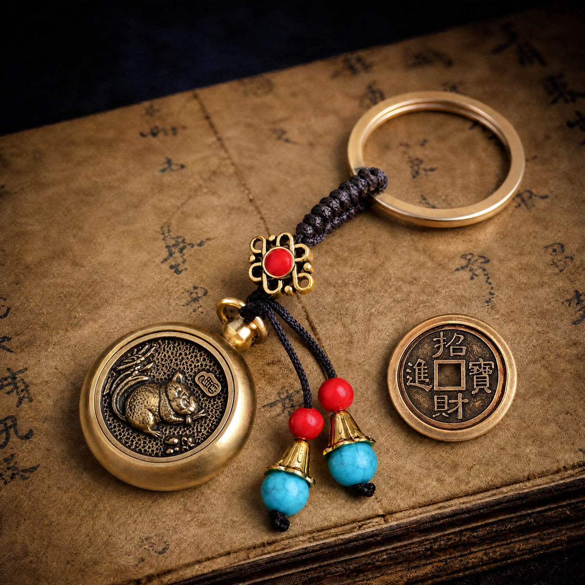 Golden Brass Chinese Zodiac Auspicious Symbol Blessing Keychain