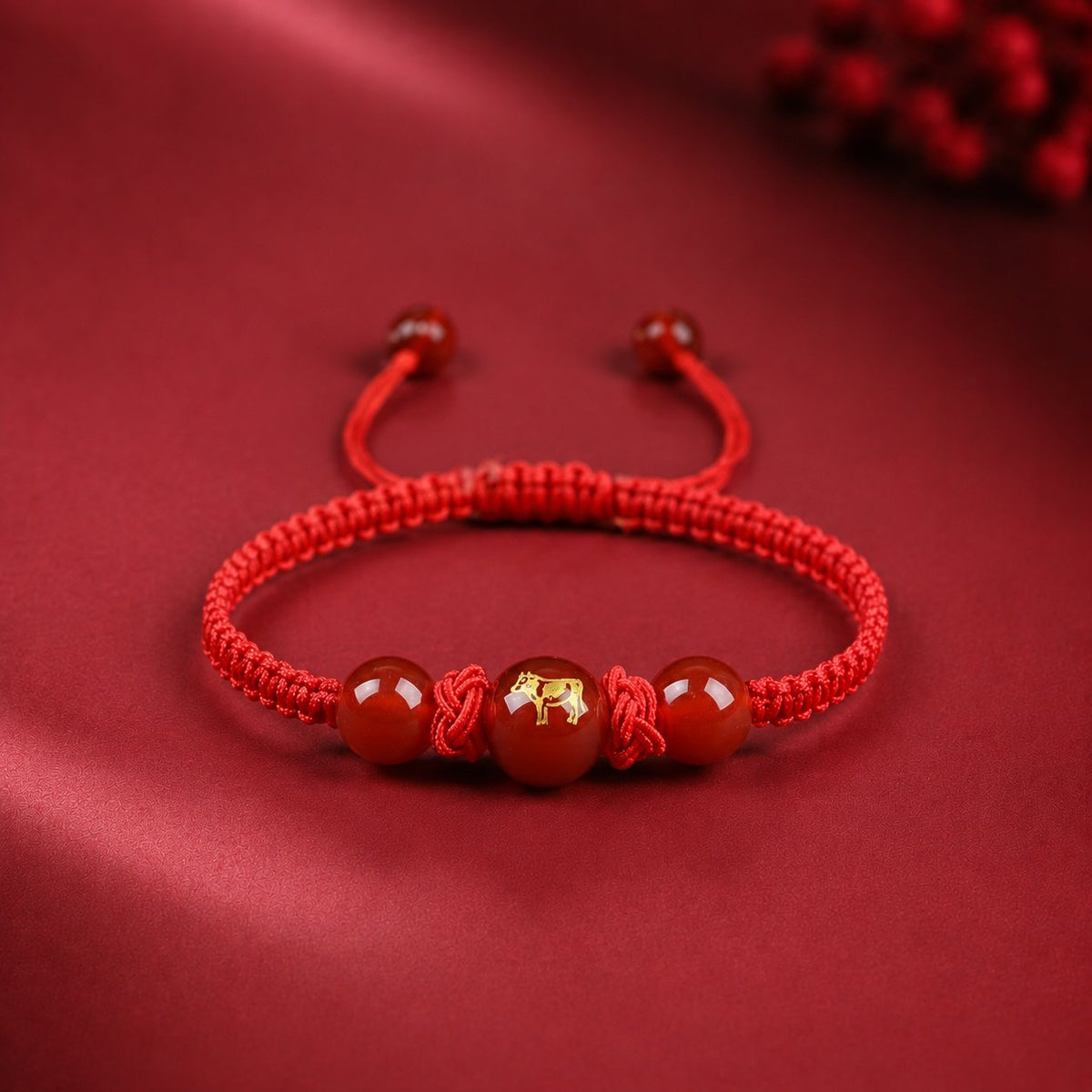 Red Agate Red String Glow-In-The-Dark Chinese Zodiac Blessing Braided Bracelet