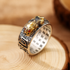 Copper Alloy Pixiu Heart Sutra Engraved Wealth Protection Adjustable Ring