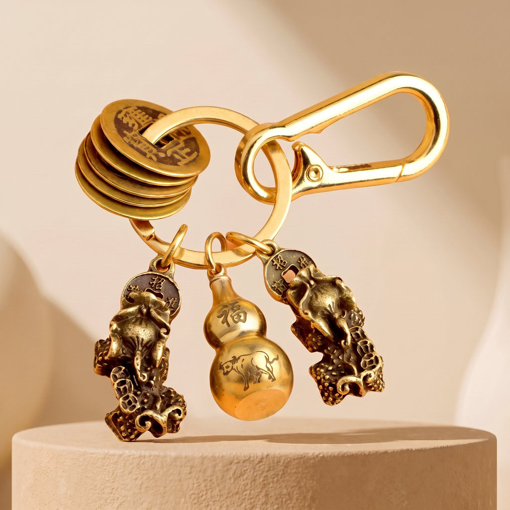Gold‐Tone Zinc Alloy Chinese Zodiac Pixiu Wealth Luck Keychain