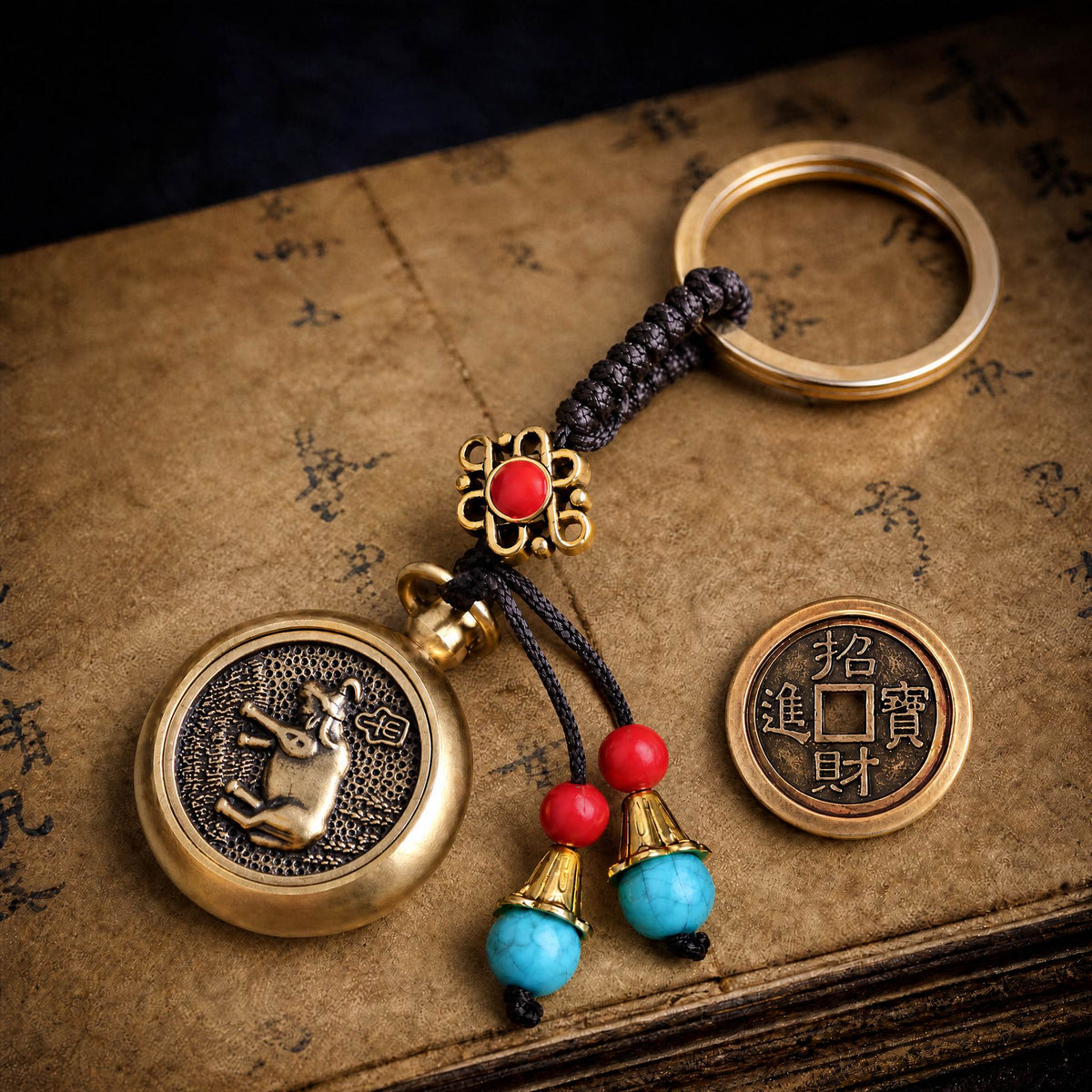Golden Brass Chinese Zodiac Auspicious Symbol Blessing Keychain