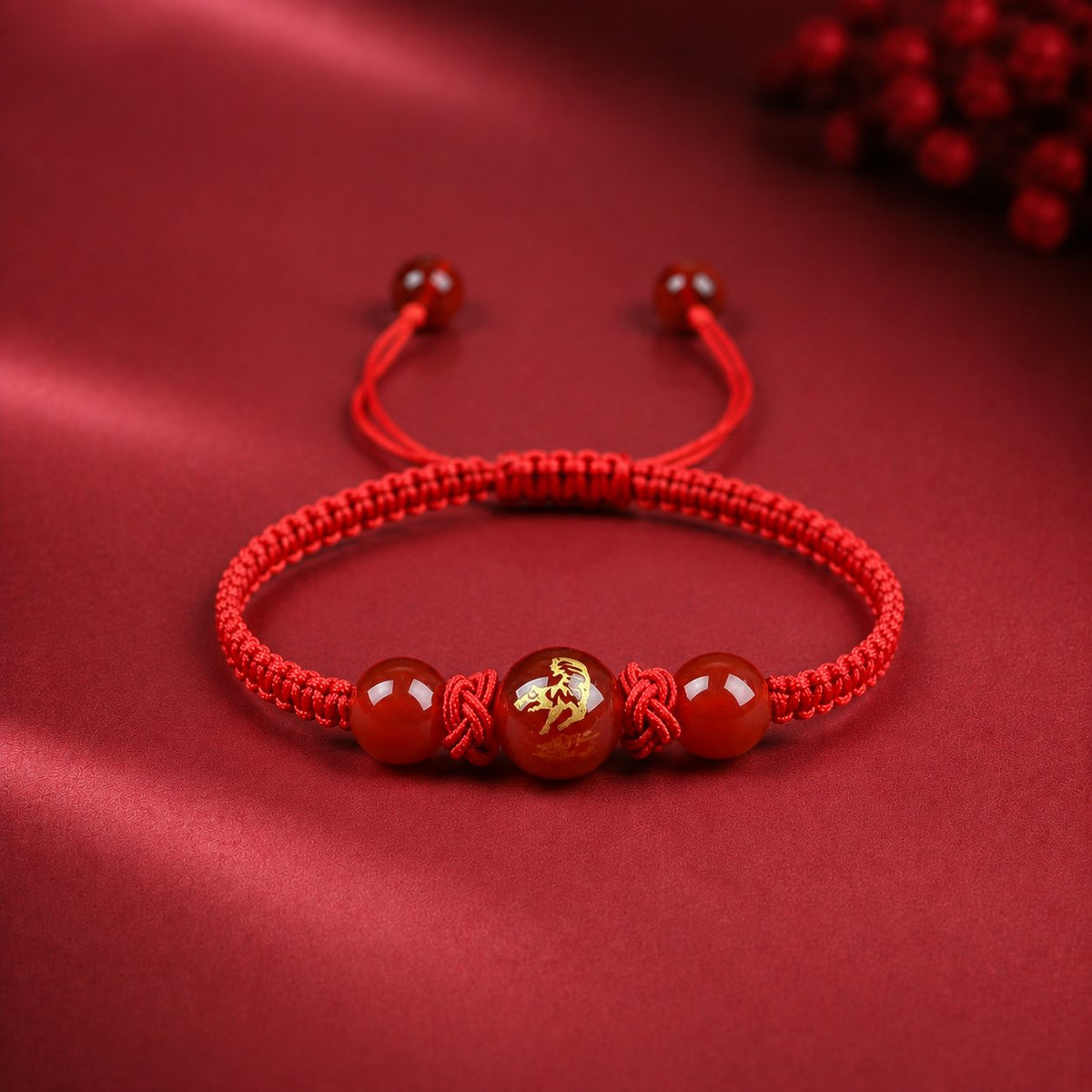 Red Agate Red String Glow-In-The-Dark Chinese Zodiac Blessing Braided Bracelet