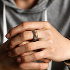 Copper Alloy Pixiu Heart Sutra Engraved Wealth Protection Adjustable Ring