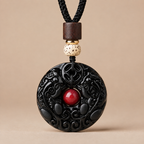 Natural Black Obsidian Peace Buckle Safety Pendant Necklace