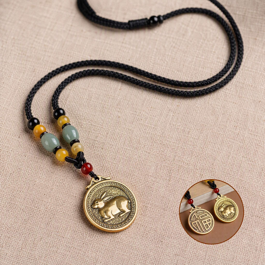 Golden Brass Chinese Zodiac Auspicious Symbol Blessing Pendant Necklace