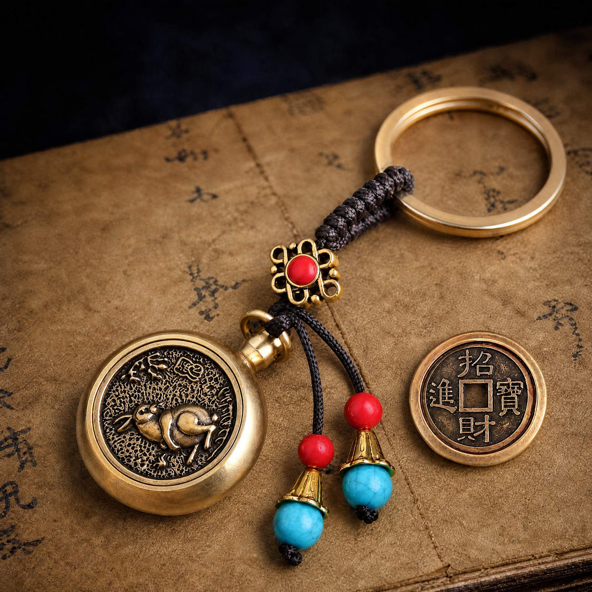 Golden Brass Chinese Zodiac Auspicious Symbol Blessing Keychain