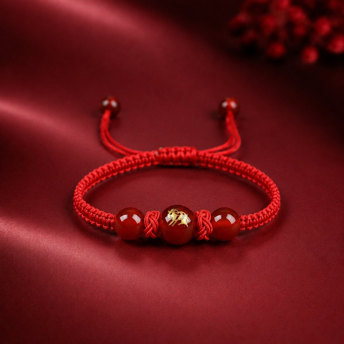 Red Agate Red String Glow-In-The-Dark Chinese Zodiac Blessing Braided Bracelet