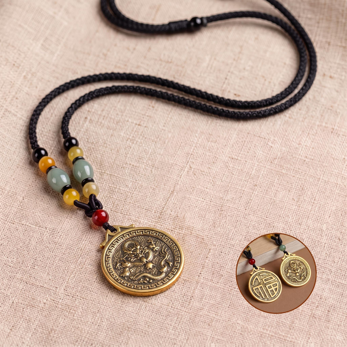 Golden Brass Chinese Zodiac Auspicious Symbol Blessing Pendant Necklace