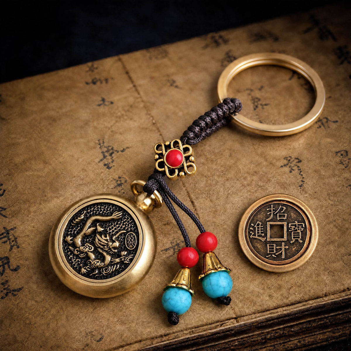 Golden Brass Chinese Zodiac Auspicious Symbol Blessing Keychain