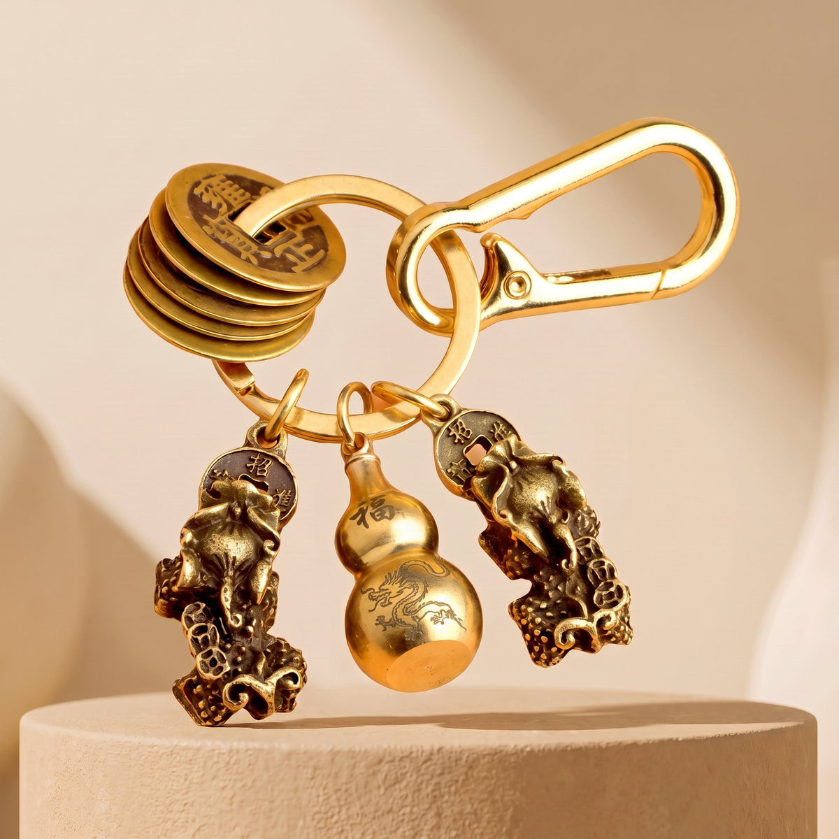 Gold‐Tone Zinc Alloy Chinese Zodiac Pixiu Wealth Luck Keychain
