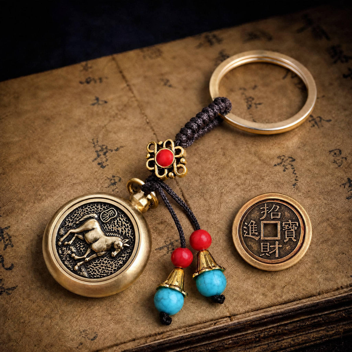 Golden Brass Chinese Zodiac Auspicious Symbol Blessing Keychain