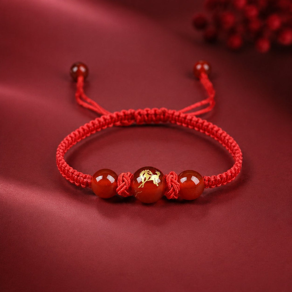 Red Agate Red String Glow-In-The-Dark Chinese Zodiac Blessing Braided Bracelet