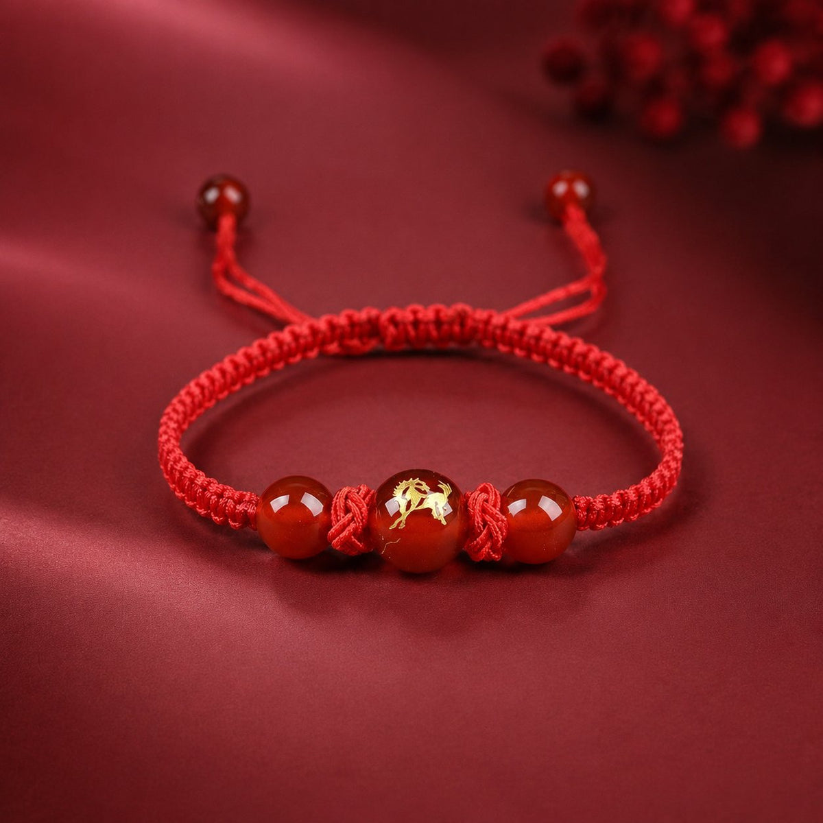 Red Agate Red String Glow-In-The-Dark Chinese Zodiac Blessing Braided Bracelet