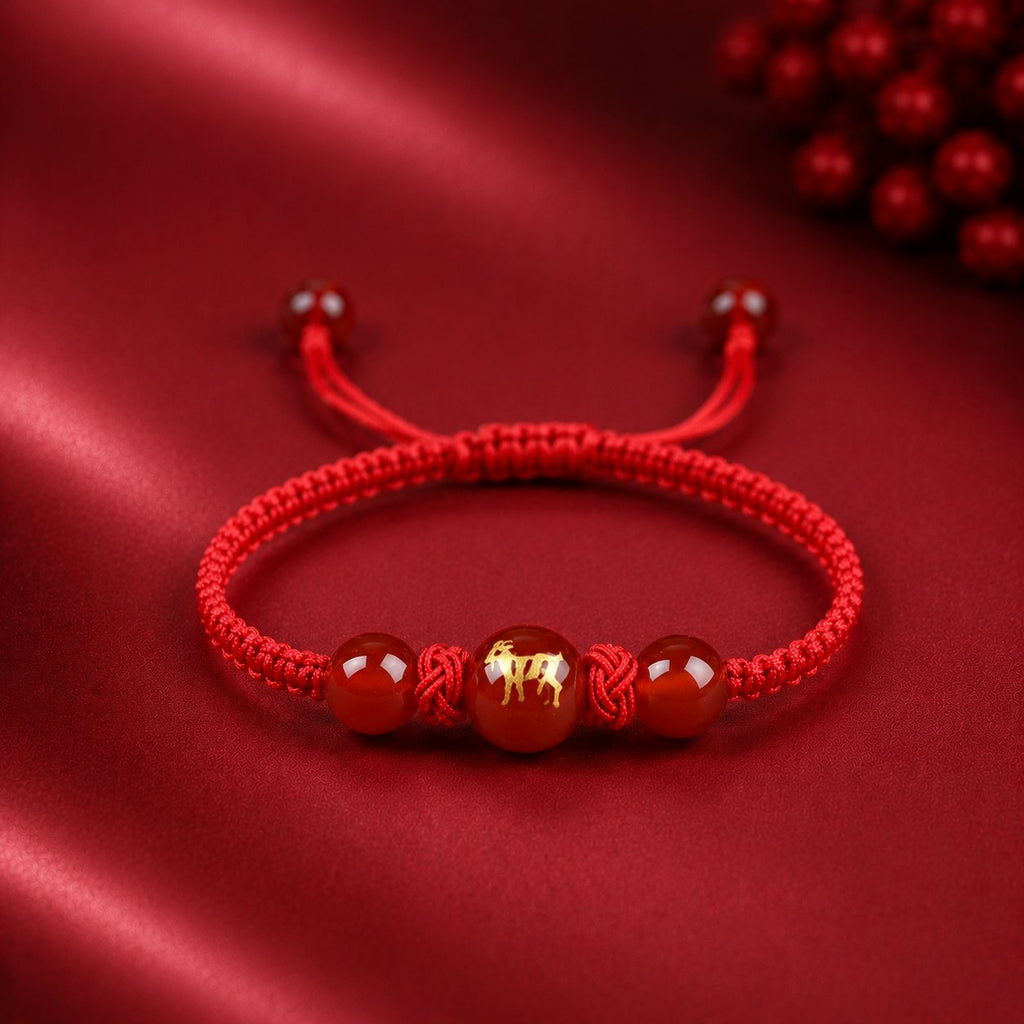 Red Agate Red String Glow-In-The-Dark Chinese Zodiac Blessing Braided Bracelet