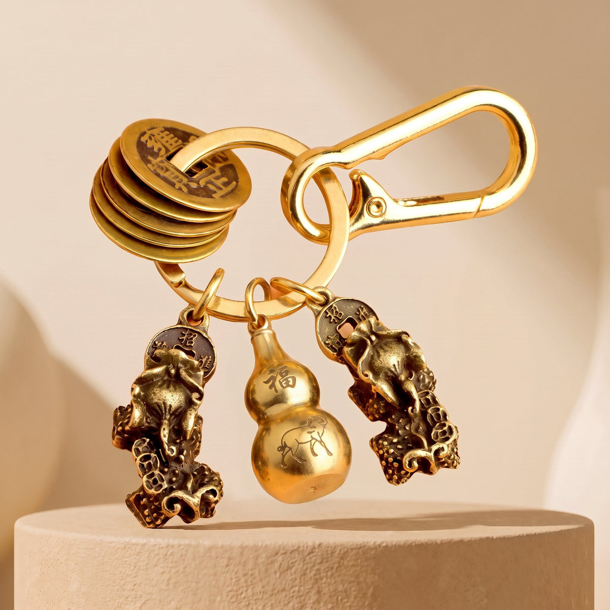 Gold‐Tone Zinc Alloy Chinese Zodiac Pixiu Wealth Luck Keychain