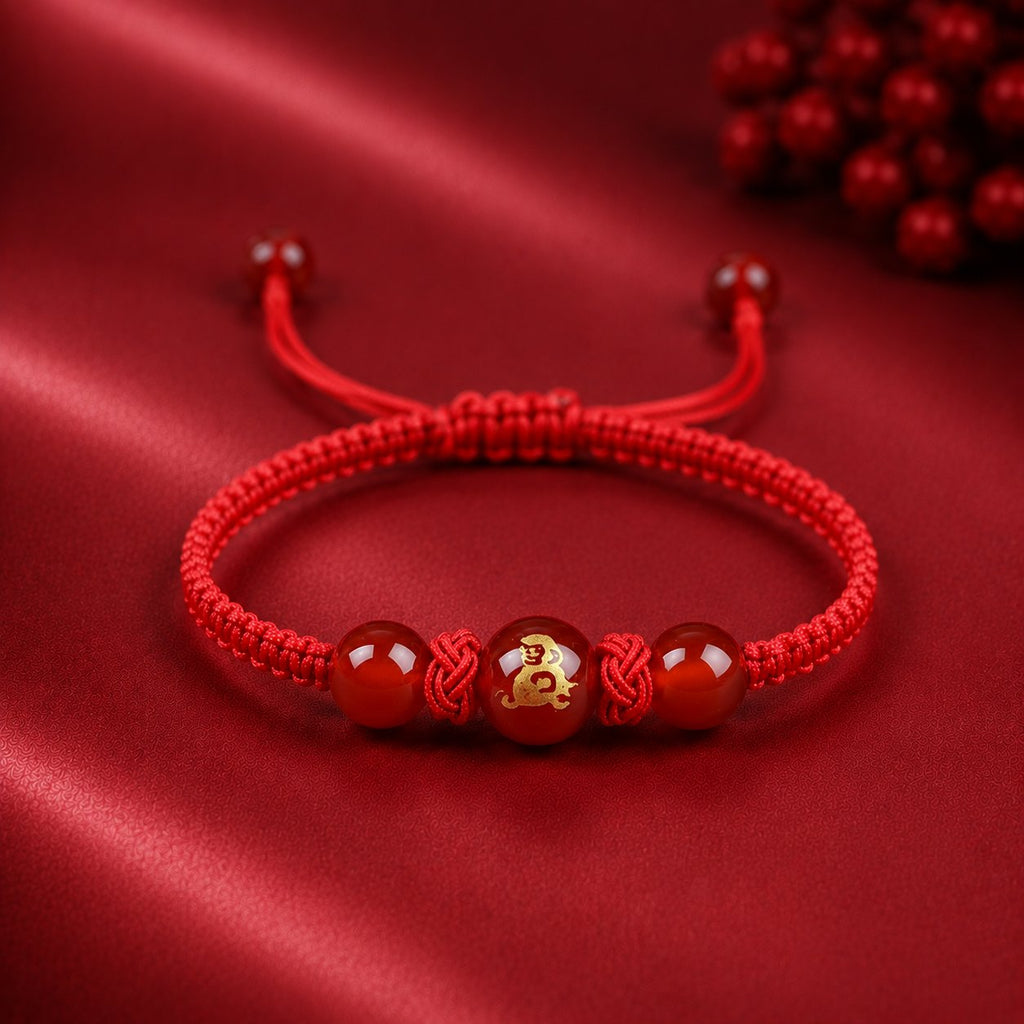 Red Agate Red String Glow-In-The-Dark Chinese Zodiac Blessing Braided Bracelet