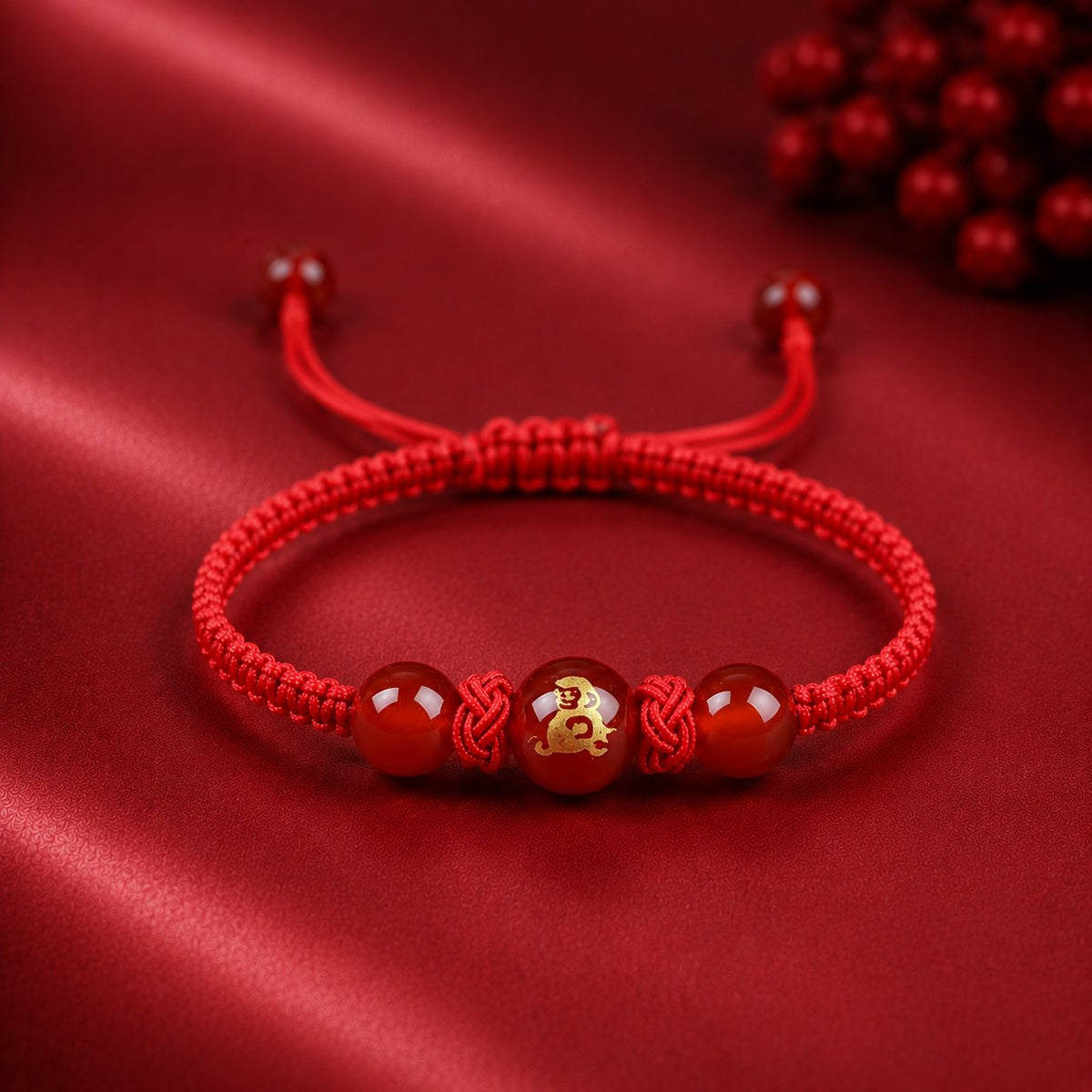 Red Agate Red String Glow-In-The-Dark Chinese Zodiac Blessing Braided Bracelet