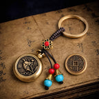 Golden Brass Chinese Zodiac Auspicious Symbol Blessing Keychain