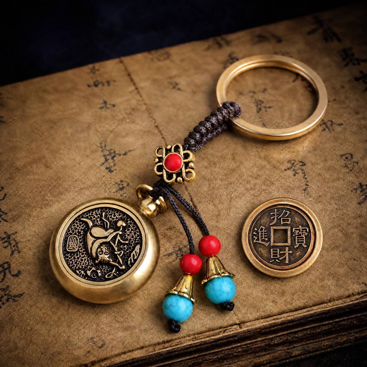 Golden Brass Chinese Zodiac Auspicious Symbol Blessing Keychain