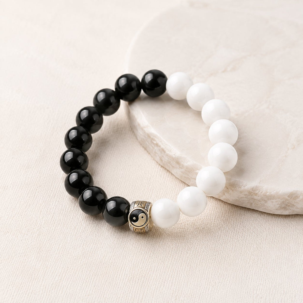 Natural Black Obsidian Yin Yang Harmony Balance Beads Bracelet