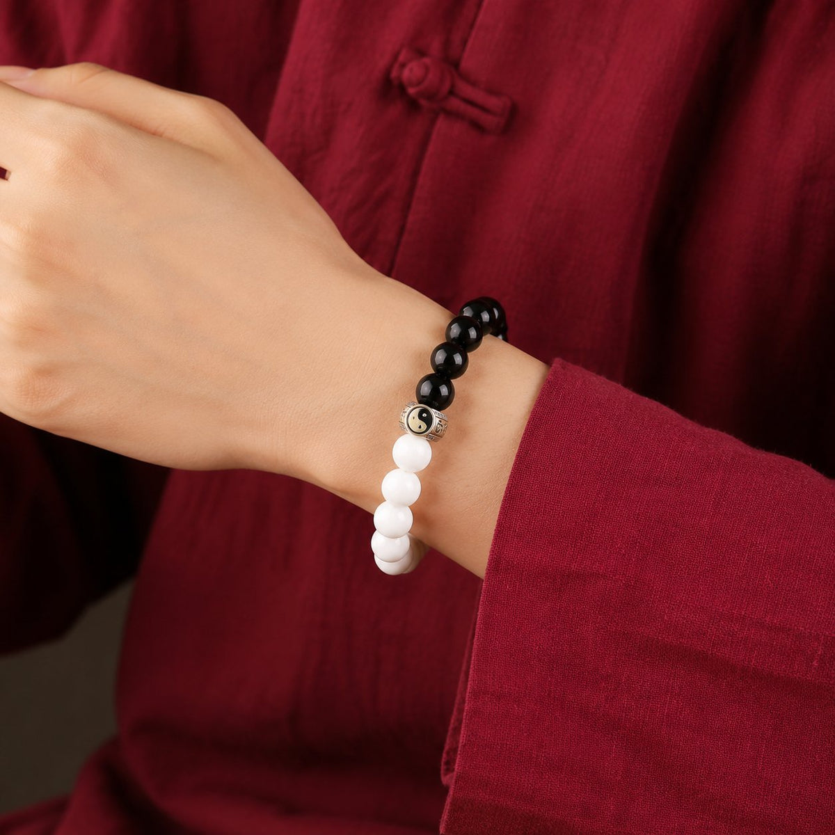 Natural Black Obsidian Yin Yang Harmony Balance Beads Bracelet