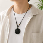 Natural Black Obsidian Bagua Feng Shui Pendant Necklace