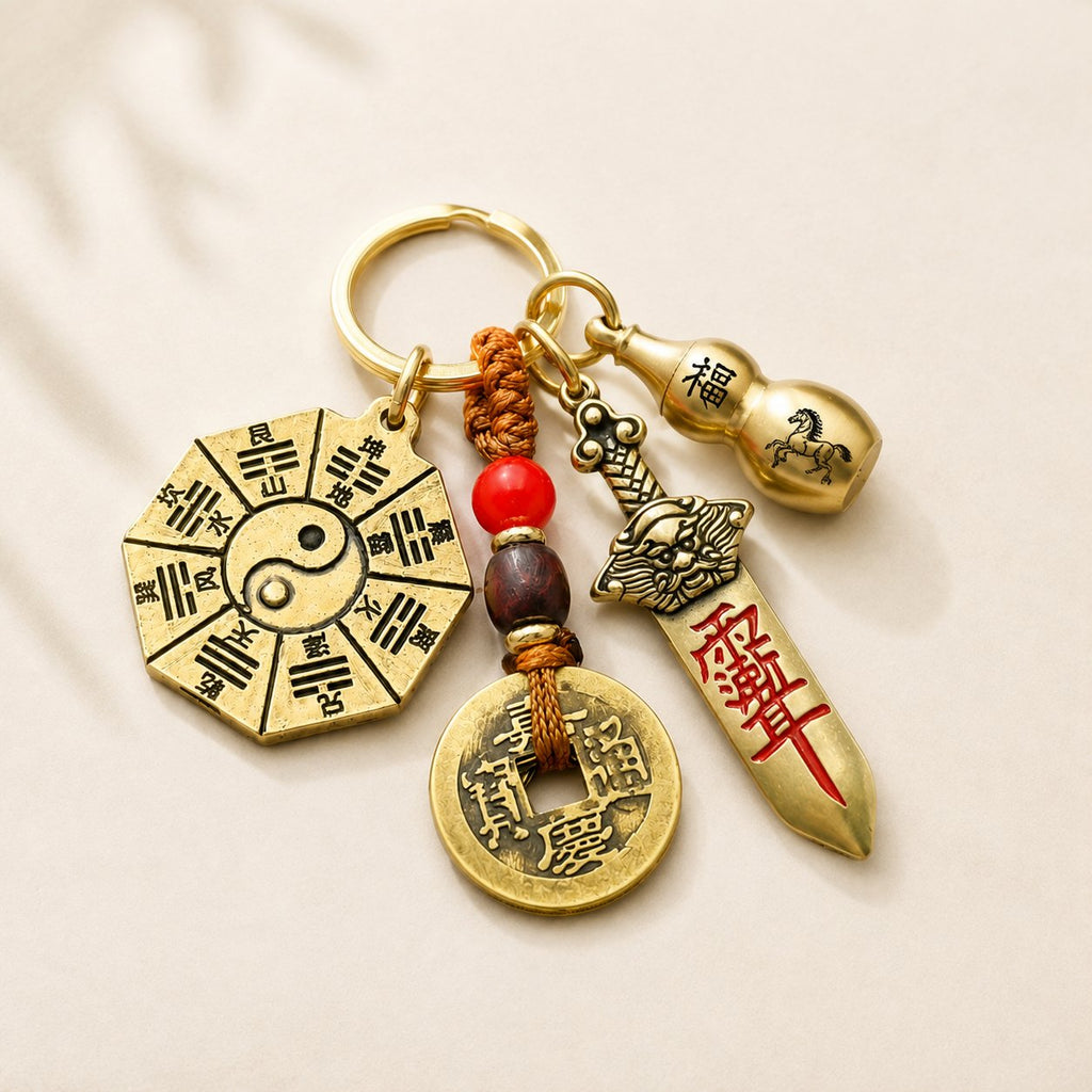 Gold‐Tone Zinc Alloy Brass Bagua Feng Shui Balance Keychain