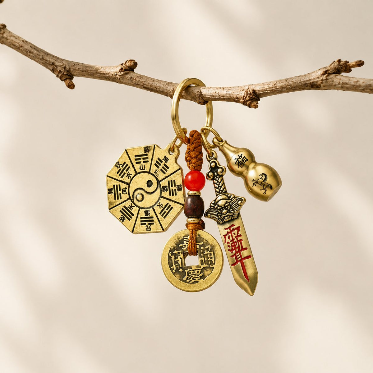 Gold‐Tone Zinc Alloy Brass Bagua Feng Shui Balance Keychain