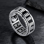 Silver Titanium Steel Bagua Spinner Stress Relief Balance Protection Ring