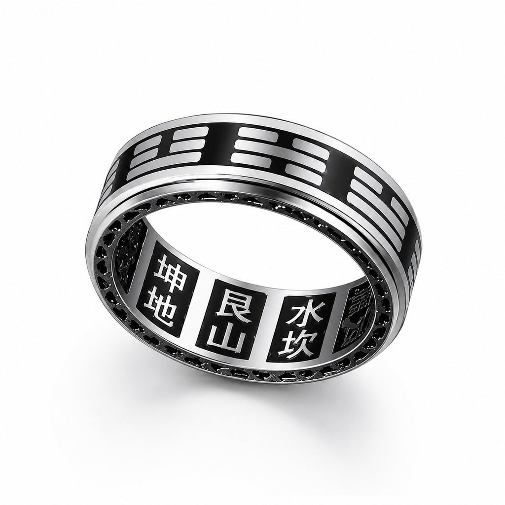 Silver Titanium Steel Bagua Spinner Stress Relief Balance Protection Ring