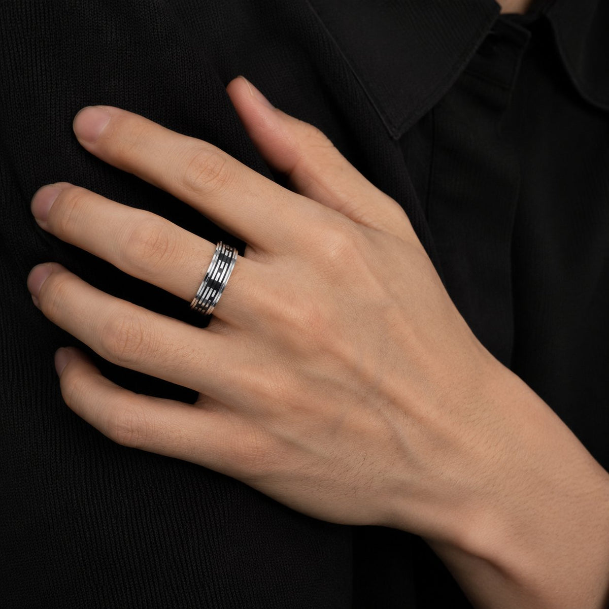 Silver Titanium Steel Bagua Spinner Stress Relief Balance Protection Ring