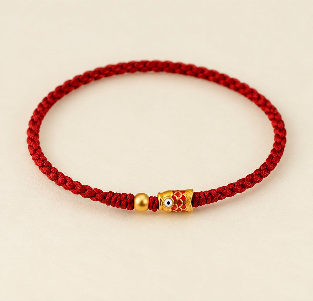 Red String Alloy Koi Fish Joy Good Luck Braided Bracelet