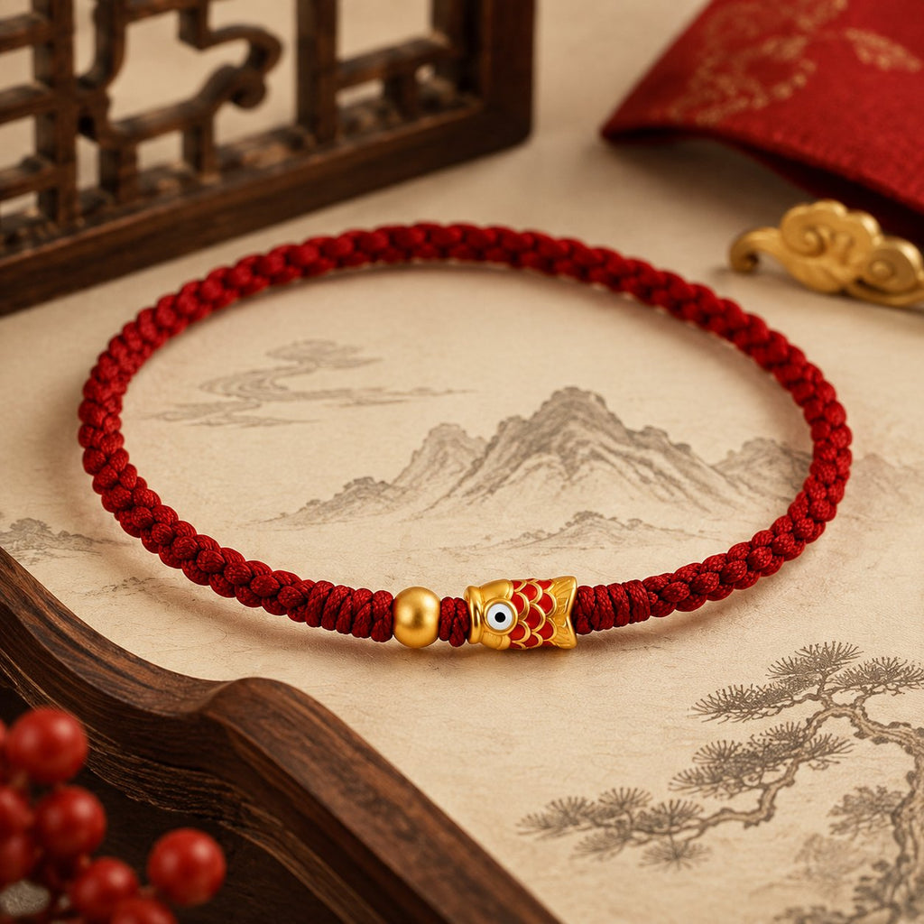 Red String Alloy Koi Fish Joy Good Luck Braided Bracelet